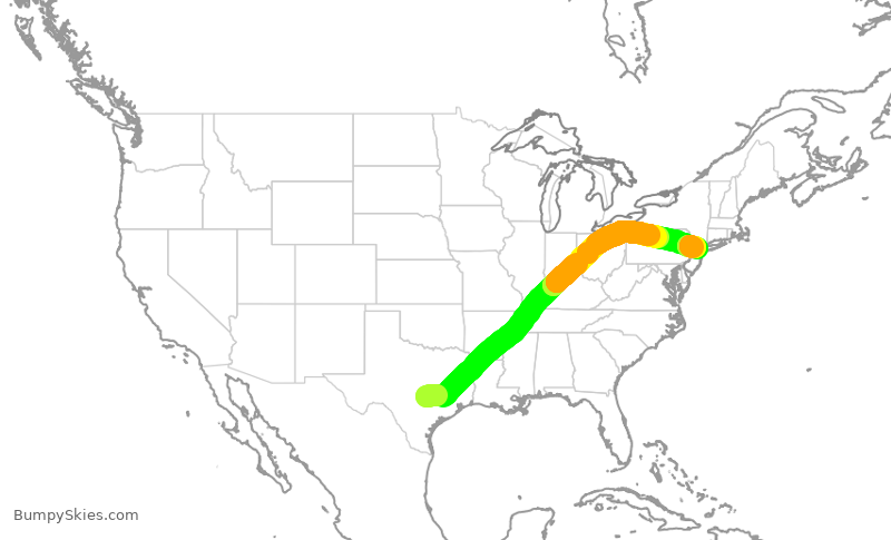 Turbulence forecast map for UAL1711, AUS to EWR