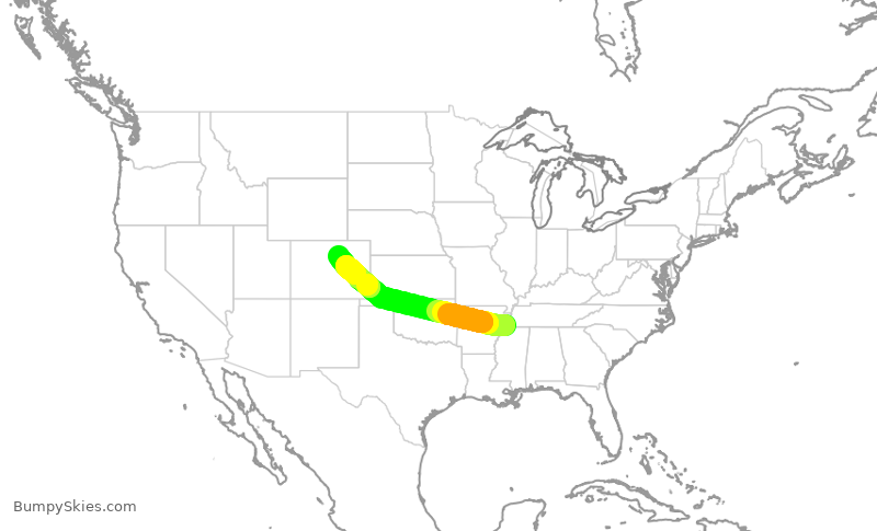 Turbulence forecast map for UAL1712, MEM to DEN