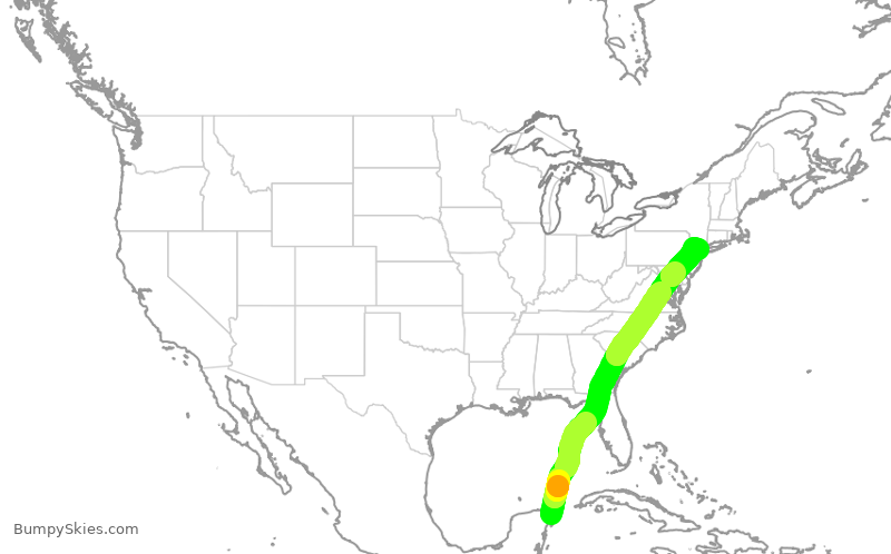 Turbulence forecast map for UAL1712, CUN to EWR