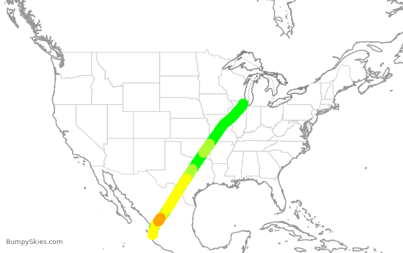 Turbulence forecast map for UAL1717, PVR to ORD