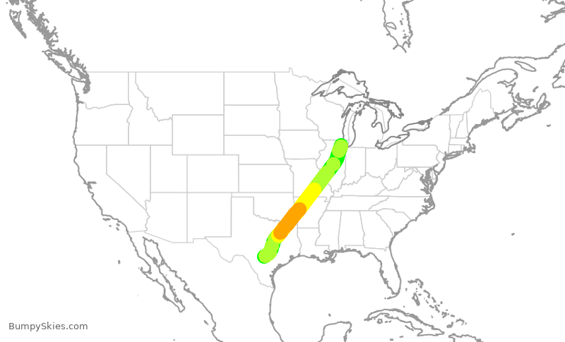 Turbulence forecast map for UAL1719, ORD to SAT