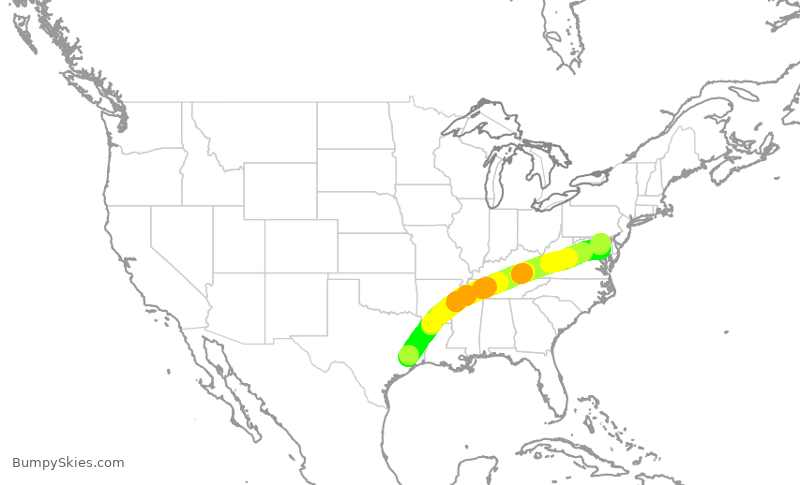 Turbulence forecast map for UAL1720, IAH to BWI