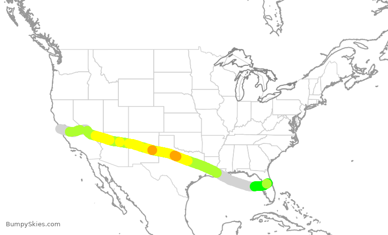 Turbulence forecast map for UAL1722, SFO to MCO