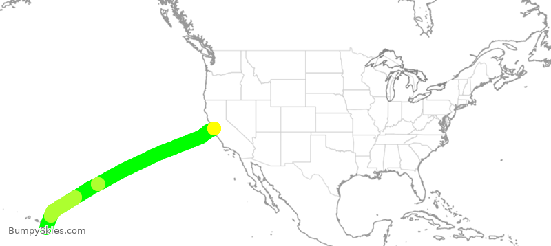 Turbulence forecast map for UAL1722, KOA to SFO