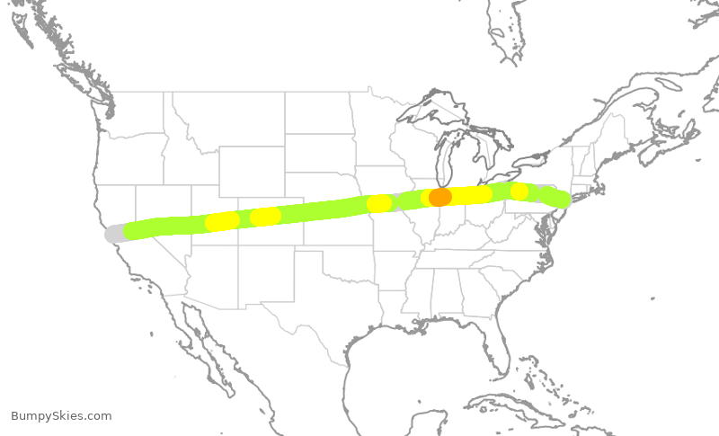 Turbulence forecast map for UAL1726, SFO to EWR