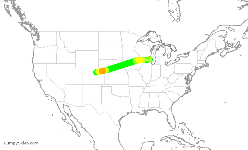 Turbulence forecast map for UAL1728, DEN to MKE