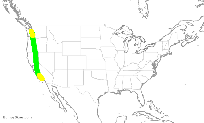 Turbulence forecast map for UAL1730, SEA to LAX