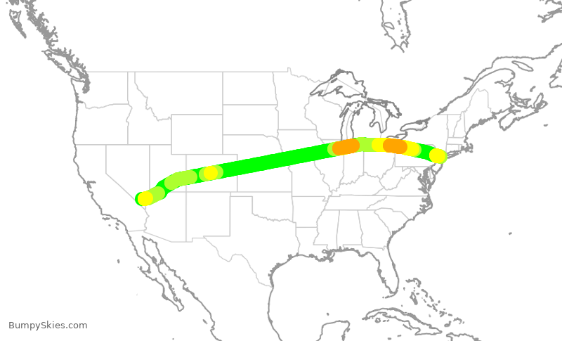 Turbulence forecast map for UAL1731, LAS to EWR