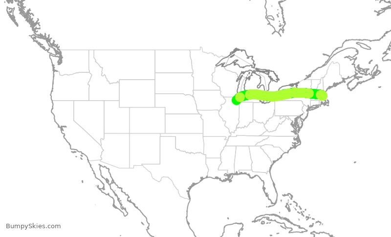 Turbulence forecast map for UAL1732, BOS to ORD