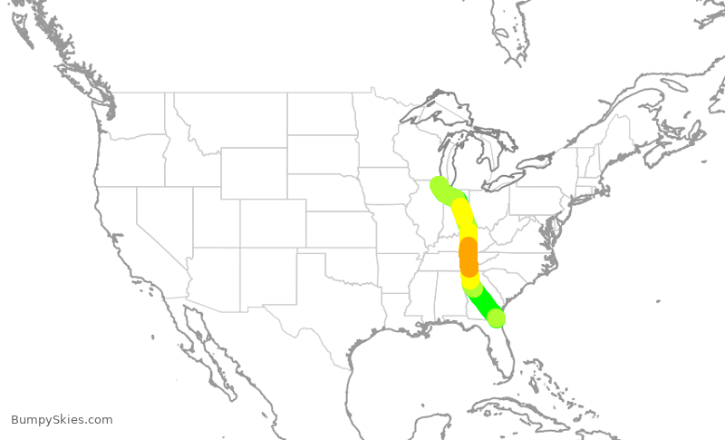 Turbulence forecast map for UAL1733, JAX to ORD
