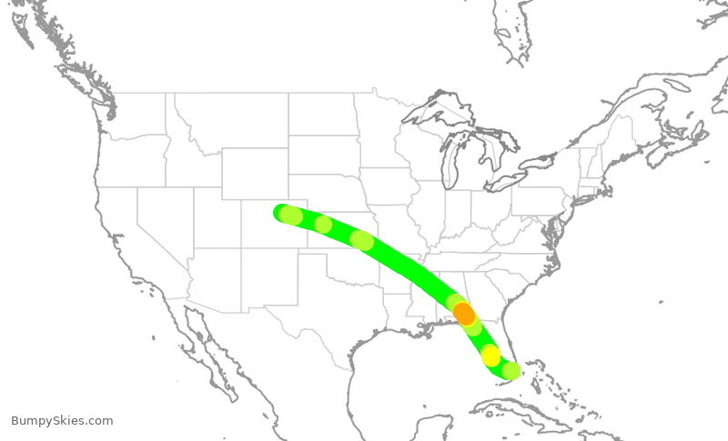 Turbulence forecast map for UAL1741, DEN to MIA