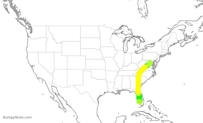 Turbulence forecast map for UAL1742, IAD to RSW