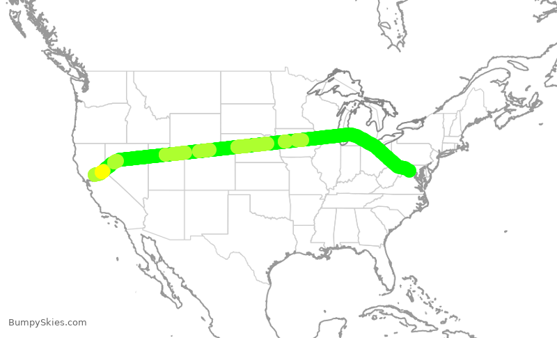 Turbulence forecast map for UAL1742, SMF to IAD