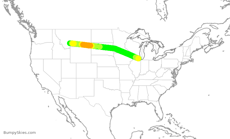 Turbulence forecast map for UAL1744, BZN to ORD