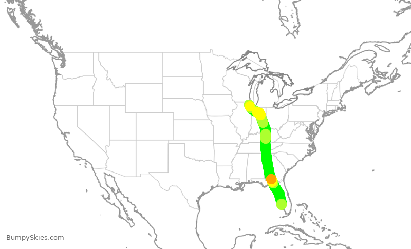 Turbulence forecast map for UAL1744, RSW to ORD