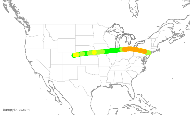 Turbulence forecast map for UAL1745, DEN to EWR