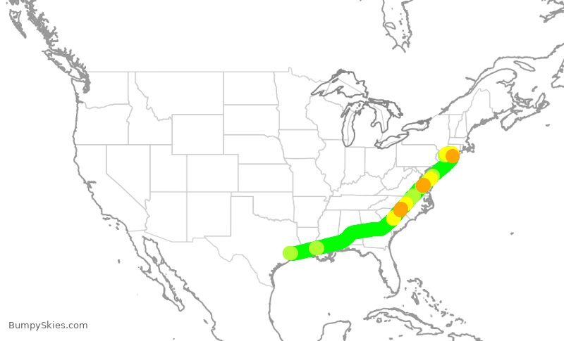 Turbulence forecast map for UAL1747, IAH to LGA