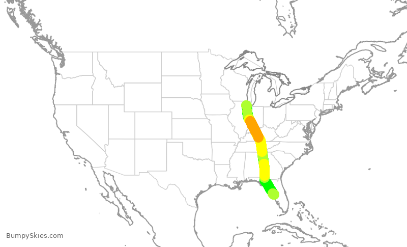 Turbulence forecast map for UAL1748, ORD to TPA