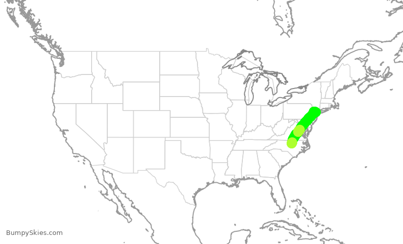 Turbulence forecast map for UAL1753, RDU to EWR