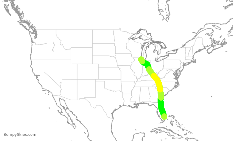 Turbulence forecast map for UAL1755, FLL to ORD