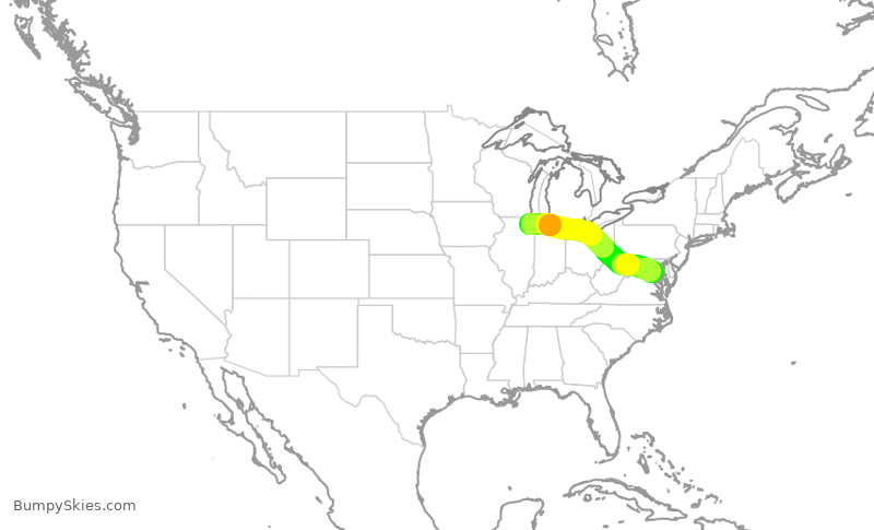 Turbulence forecast map for UAL1755, ORD to DCA