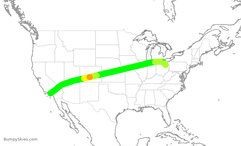 Turbulence forecast map for UAL1756, LAX to CLE
