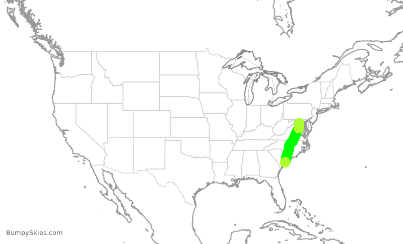 Turbulence forecast map for UAL1757, CHS to IAD
