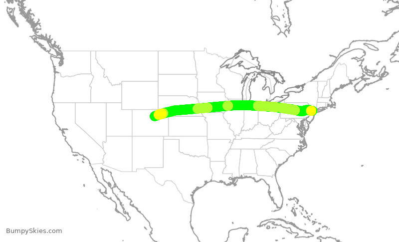 Turbulence forecast map for UAL1758, EWR to DEN