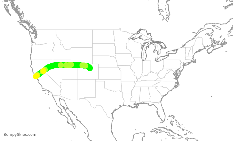 Turbulence forecast map for UAL1758, SFO to DEN
