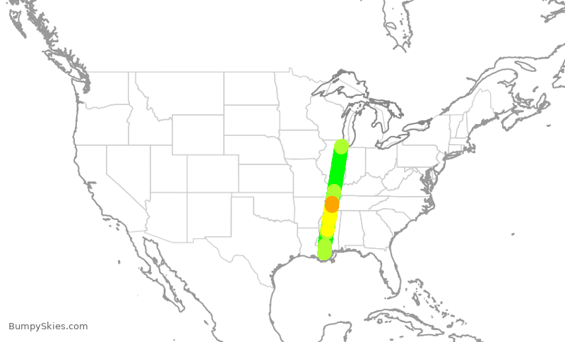 Turbulence forecast map for UAL1761, ORD to MSY