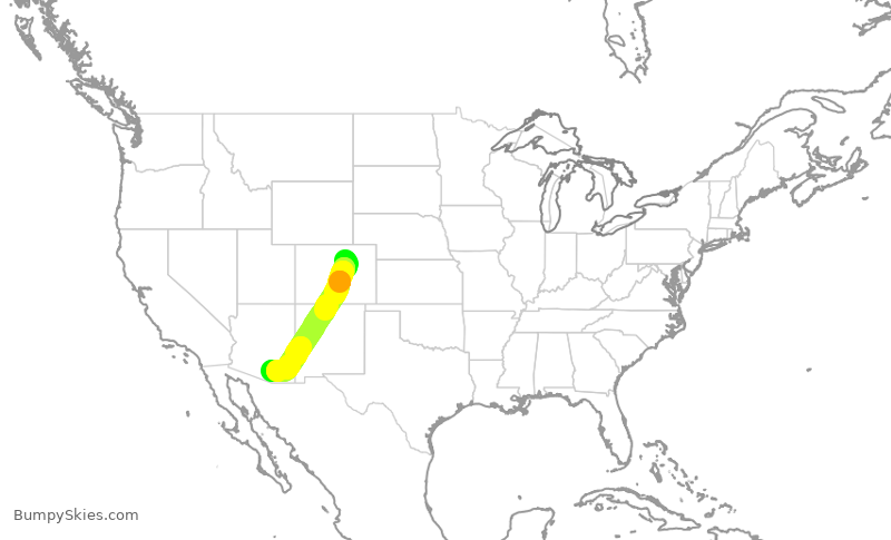Turbulence forecast map for UAL1762, DEN to TUS