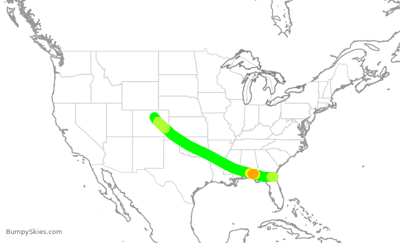 Turbulence forecast map for UAL1762, JAX to DEN