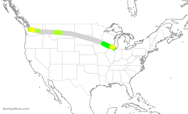 Turbulence forecast map for UAL1763, SEA to ORD