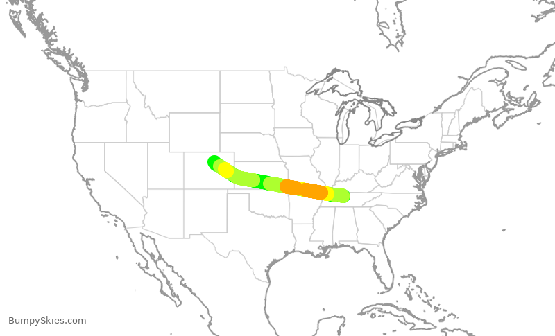 Turbulence forecast map for UAL1766, BNA to DEN