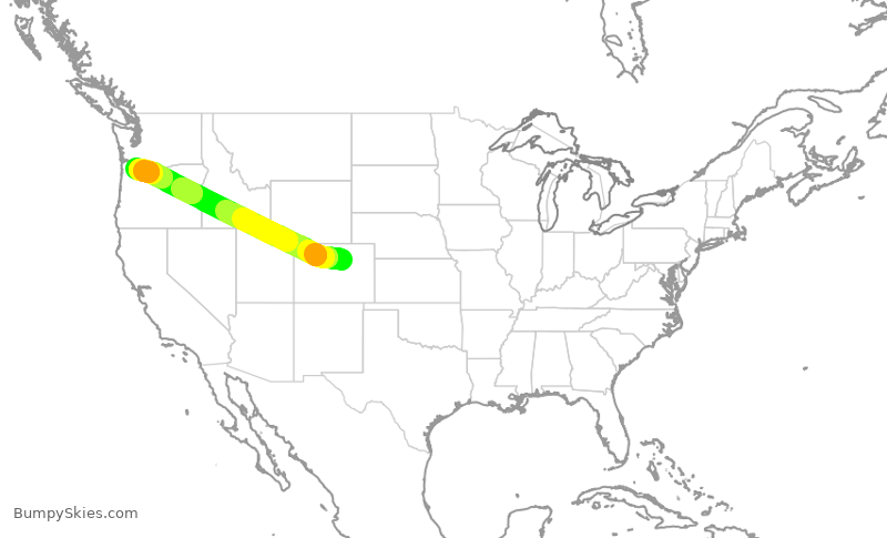 Turbulence forecast map for UAL1770, DEN to PDX