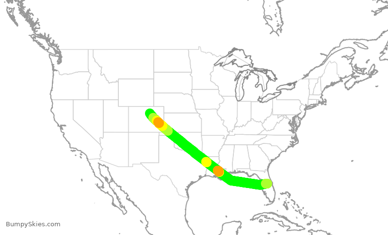 Turbulence forecast map for UAL1770, MCO to DEN