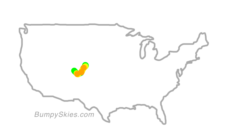 Map of continental US with illustrated flight path and turbulence forecast (described in text below)