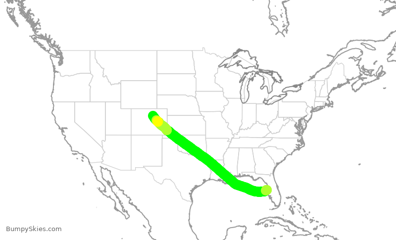 Turbulence forecast map for UAL1773, TPA to DEN