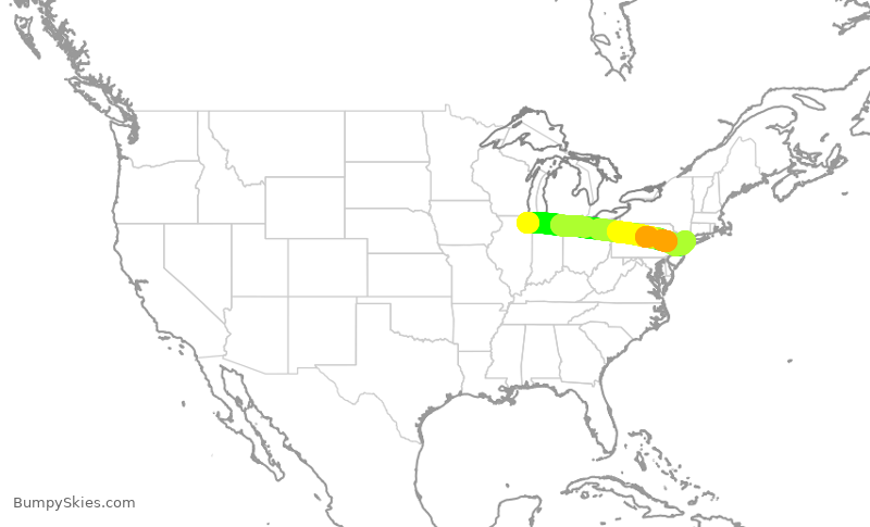 Turbulence forecast map for UAL1775, ORD to LGA