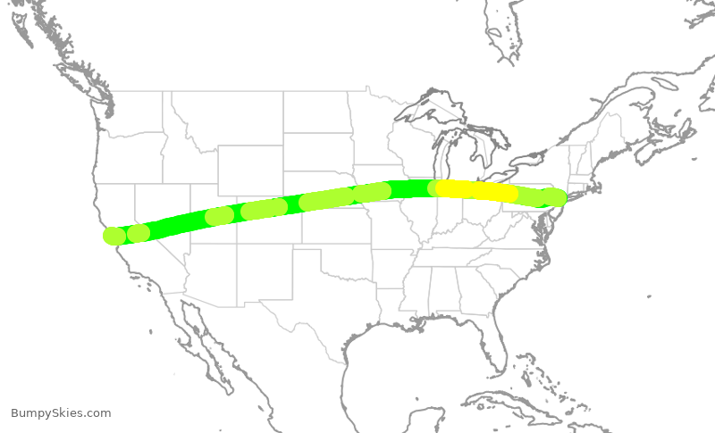 Turbulence forecast map for UAL1777, EWR to SFO
