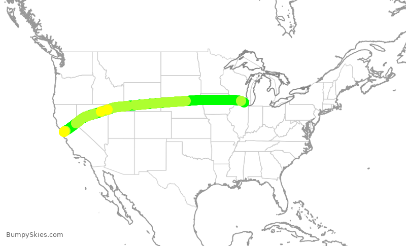 Turbulence forecast map for UAL1777, SFO to ORD