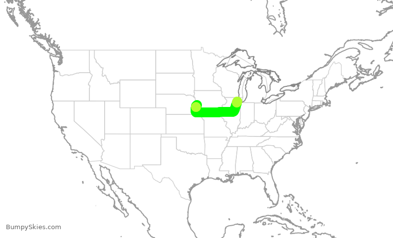 Turbulence forecast map for UAL1778, ORD to OMA