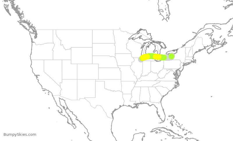 Turbulence forecast map for UAL1778, ROC to ORD