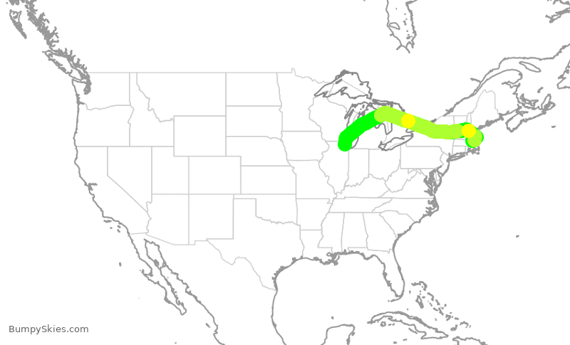 Turbulence forecast map for UAL1779, ORD to BOS