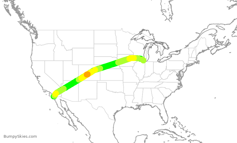 Turbulence forecast map for UAL1779, SAN to ORD