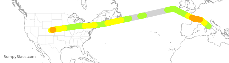 Turbulence forecast map for UAL177, DEN to IRF