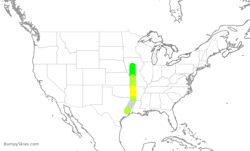Turbulence forecast map for UAL1780, IAH to DSM