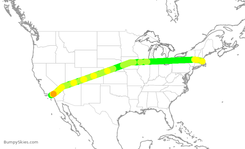 Turbulence forecast map for UAL1783, LAX to BOS