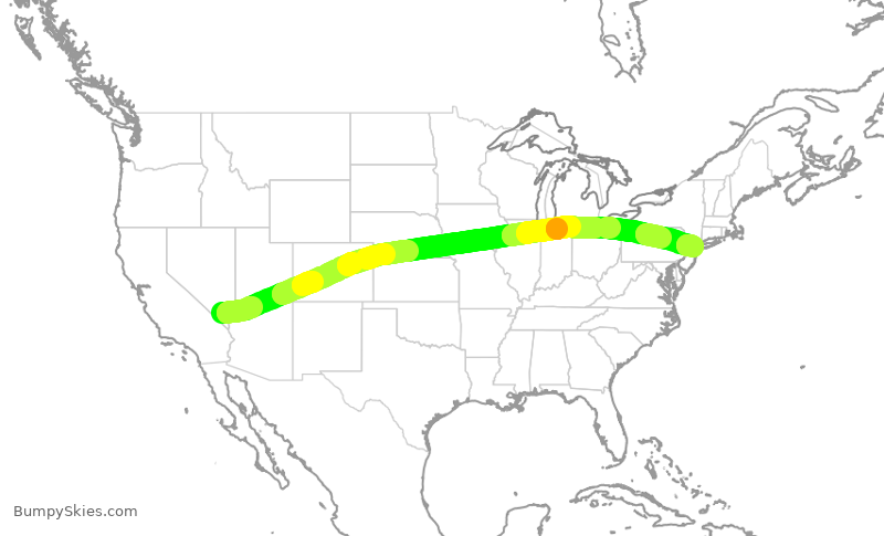 Turbulence forecast map for UAL1784, LAS to EWR