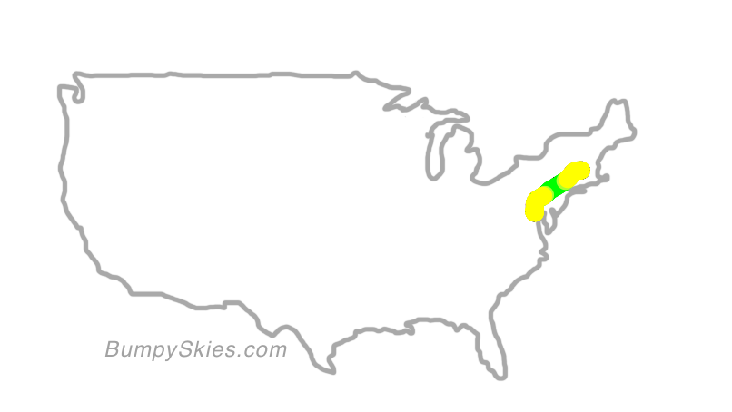Map of continental US with illustrated flight path and turbulence forecast (described in text below)